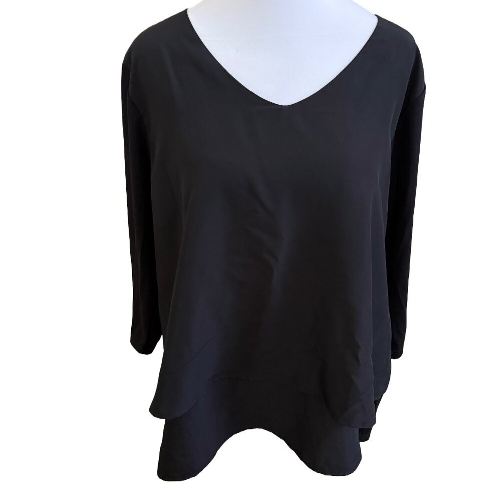 Diane Gillman Women's Petite Large 3/4 Sleece Double Layer Black Shirt